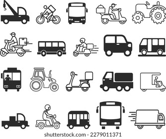 Fahrzeug-Icon-Set, 20 Transportfahrzeuge Symbol schwarze Vektorgrafik