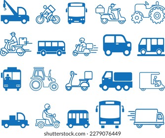 Vehicles icon set, 20 transportation vehicles icon set blue vector