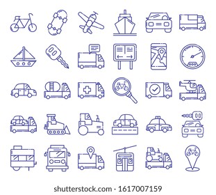 Vehicles icon set design, Transportation travel trip urban motor speed fast automotive and driving theme Vector illustration