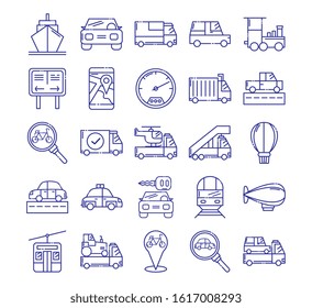 Vehicles icon set design, Transportation travel trip urban motor speed fast automotive and driving theme Vector illustration
