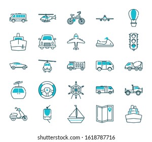 Vehicles icon set design, Transportation travel trip urban motor speed fast automotive and driving theme Vector illustration