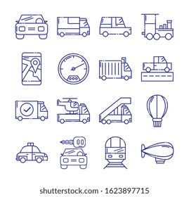 Vehicles icon set design, Transportation travel trip urban motor speed fast automotive and driving theme Vector illustration