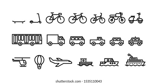 Vehicles icon such as bike car airplane and boat