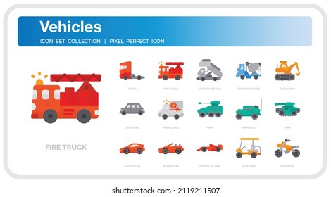 Fahrzeugsymbole Set. UI Pixel Perfect Gut gestaltete Vector Thin Line Icons. Die Illustrationen sind ein Vektor.

