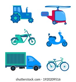 Iconos de vehículos. Ilustración vectorial aislada en fondo blanco. Diseño plano.