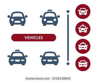 Symbole für Fahrzeuge. Fahrzeug, öffentliche Verkehrsmittel, Verkehr, Auto, Taxi, Taxi-Symbol. Professionell, 32x32 Pixel perfektes Vektorsymbol.