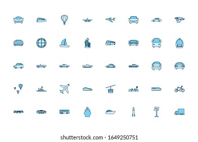 Vehicles line style icon set design, Transportation travel trip urban motor speed fast and driving theme Vector illustration