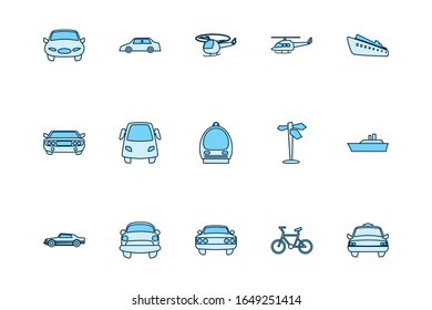 Vehicles line style icon set design, Transportation travel trip urban motor speed fast and driving theme Vector illustration