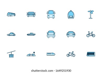 Vehicles line style icon set design, Transportation travel trip urban motor speed fast and driving theme Vector illustration