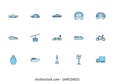 Vehicles line style icon set design, Transportation travel trip urban motor speed fast and driving theme Vector illustration