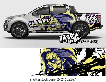 vehicles livery design vector. abstract grunge race style background with Zombie concept for car, truck, vans vinyl sticker wrap