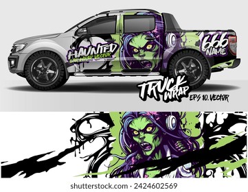 vehicles livery design vector. abstract grunge race style background with Zombie concept for car, truck, vans vinyl sticker wrap