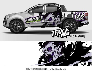 vehicles livery design vector. abstract grunge race style background with Zombie concept for car, truck, vans vinyl sticker wrap