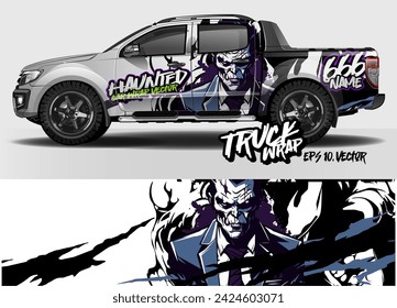 vehicles livery design vector. abstract grunge race style background with Zombie concept for car, truck, vans vinyl sticker wrap