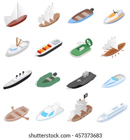 Vehicles motor boat icons se. Isometric 3d illustration of vehicles motor boat vector icons logo. Sailing elements set collection