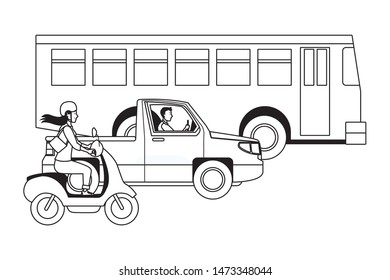 Vehicles and motorcycle drivers riding with helmet in the traffic vector illustration graphic design.