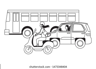 Vehicles and motorcycle drivers riding with helmet in the traffic vector illustration graphic design.