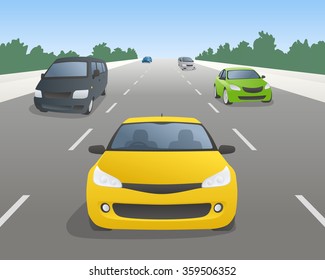 vehicles on highway, front view, vector illustration