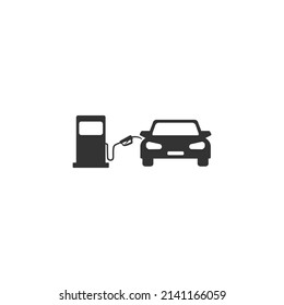 Vehicles at petrol station icon vector illustration in flat sign