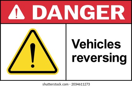 Vehicles reversing danger sign. Equipment safety signs and symbols.