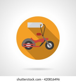 Vehicles sale business. Motorbike with price tag. Flat color style round vector icon
