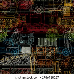 Vehicles seamless vector pattern in colors