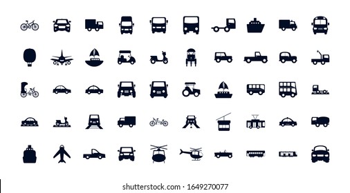 Vehicles silhouette style icon set design, Transportation travel trip urban motor speed fast and driving theme Vector illustration