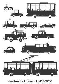 Vehicles Silhouettes. Cartoon style.
