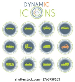 Vehicles simply symbols on white background with dynamic lines for animation for web and user interface