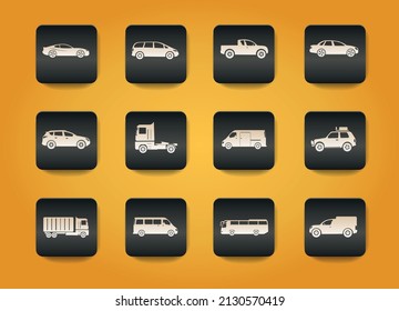 Vehicles symbols on black buttons on yellow background