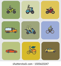 Vehicles symbols.Simple shapes vector icon.Good for map elements creator.