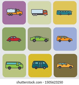 Vehicles symbols.Simple shapes vector icon.Good for map elements creator.