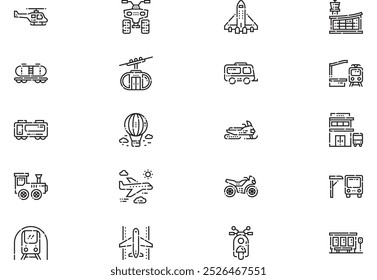 Vehicles transport icons collection is a vector illustration with editable stroke.