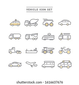 VEHICLES AND TRANSPORTATION ICON SET
