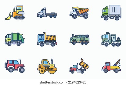 conjunto de iconos de vehículos y transporte