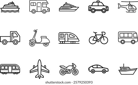 Vehicles And Travel Outline Icon Bundle