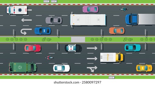 Vehicles are traveling on the road with traffic signals.