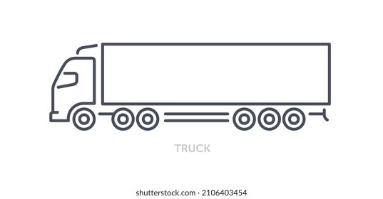 Concepto de tipos de vehículos. Icono minimalista con camión. Coche con contenedor medio para la entrega de artículos voluminosos y muebles o carga. Dibujo vectorial plano de dibujos animados aislado en fondo blanco