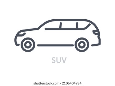 Vehicles types concept. Minimalistic icon with SUV. Large roomy car for whole family. Convenient automobile for driving around city. Cartoon flat vector illustration isolated on white background