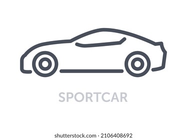 Vehicles Types Concept. Minimalistic Icon With Sportscar. Small Fast Car With Powerful Engine For Two People. Design Element For Apps. Cartoon Flat Vector Illustration Isolated On White Background