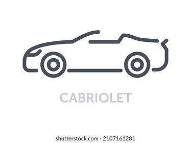 Concepto de tipos de vehículos. Icono minimalista con cabriolet. Elegante coche deportivo sin techo. Automóvil de lujo para conducir por la carretera de la ciudad. Dibujo vectorial plano de dibujos animados aislado en fondo blanco