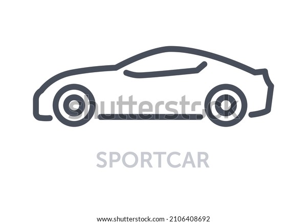 Vehicles types concept. Minimalistic icon with\
sportscar. Small fast car with powerful engine for two people.\
Design element for apps. Cartoon flat vector illustration isolated\
on white background