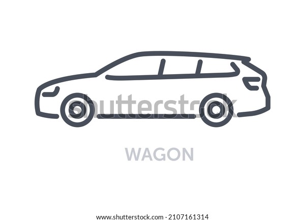 Vehicles types concept. Minimalistic icon with\
wagon. Big car with spacious interior. Comfortable automobile for\
family and traveling. Cartoon flat vector illustration isolated on\
white background
