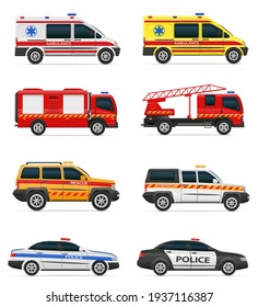 vehicles of various emergency and rescue services car vector illustration isolated on white background