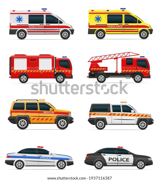 vehicles of various\
emergency and rescue services car vector illustration isolated on\
white background