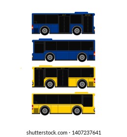 Vehicles Vector - Modern City Bus Vector, For Right Or Left Steering Wheel Countries In Blue And Yellow Color, Flat Design, Cartoon Style, Details