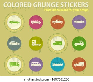 Vehiclescolored grunge icons with sweats glue for design web and mobile applications