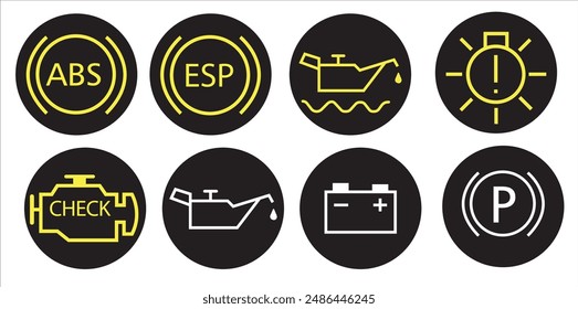 Veichle dashboard lights, car fault lights, veichle dashboard light icon set vector