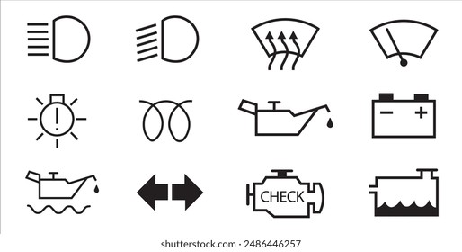 Veichle dashboard lights, car fault lights, veichle dashboard light icon set vector