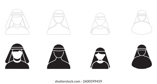 veil icons set. Editable minimalist vector icons. Flat and Outline. Perfect for web and app interfaces, presentations, info graphics, etc. In black color on a white background

